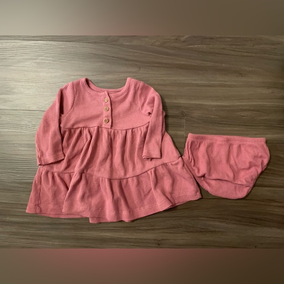 Carter's Dusty Rose Waffle knit long sleeve dress with Baby Bloomers size 6M - Picture 4 of 7